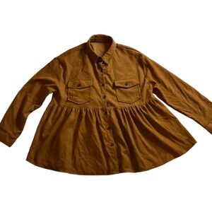 Emery Rose‎ Brown Long Sleeve Button Down Babydoll Shirt Size Large